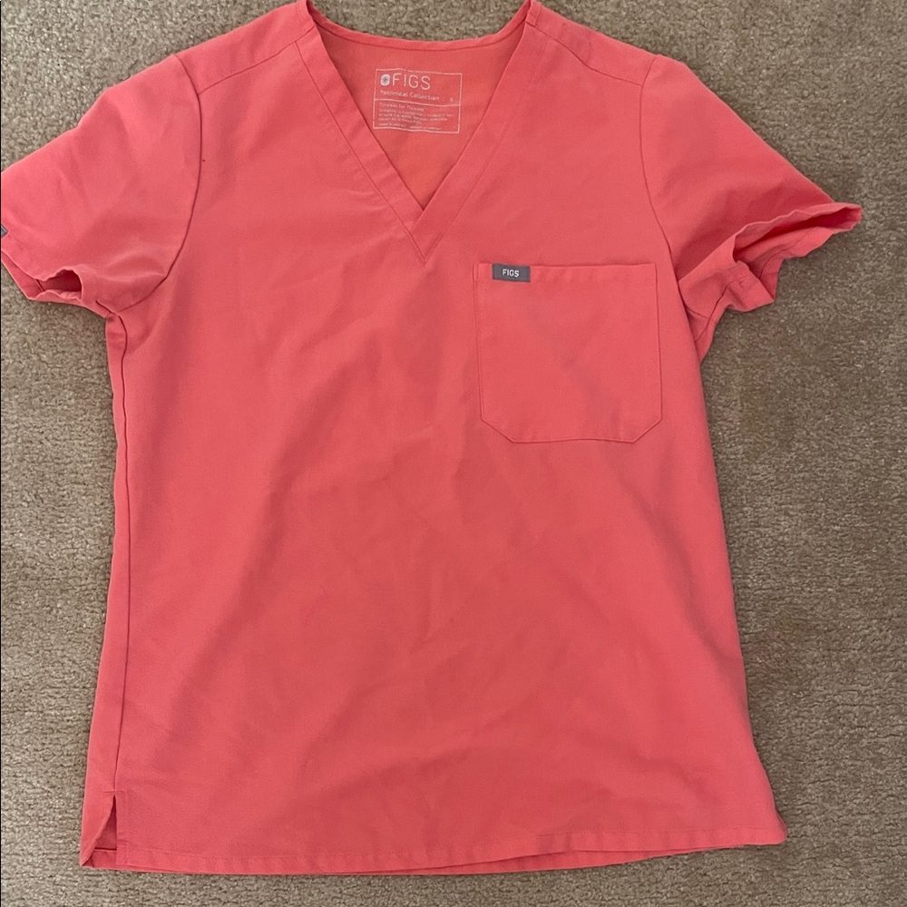 Figs Bright Coral V-Neck Scrub Top